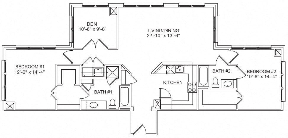 Floor plan for 2 beds, 2 baths, 1374 sqft